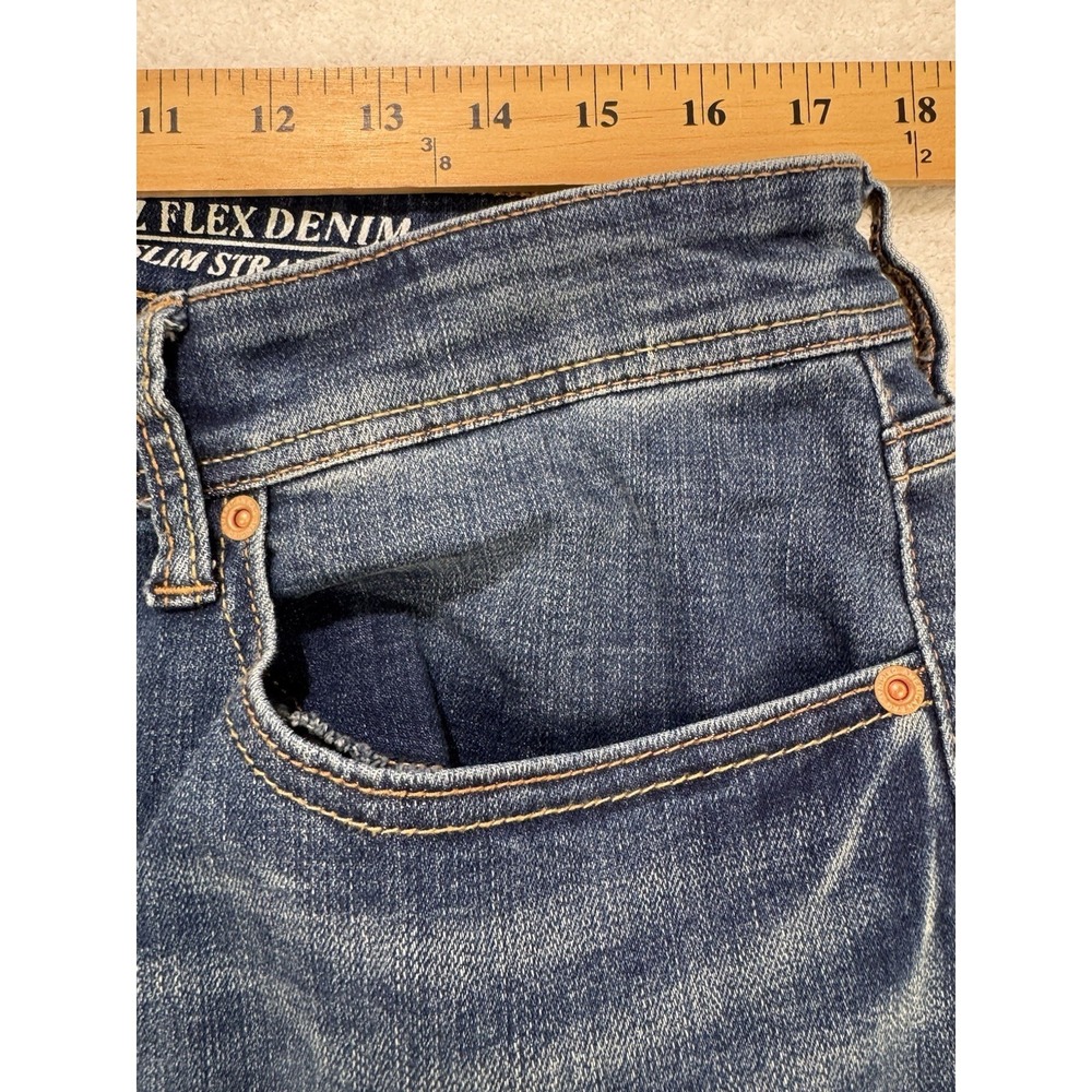 American Rag Cie Jeans Men 34x32 Blue EZ Flex Straight Slim Whiskered Denim - Picture 5 of 9